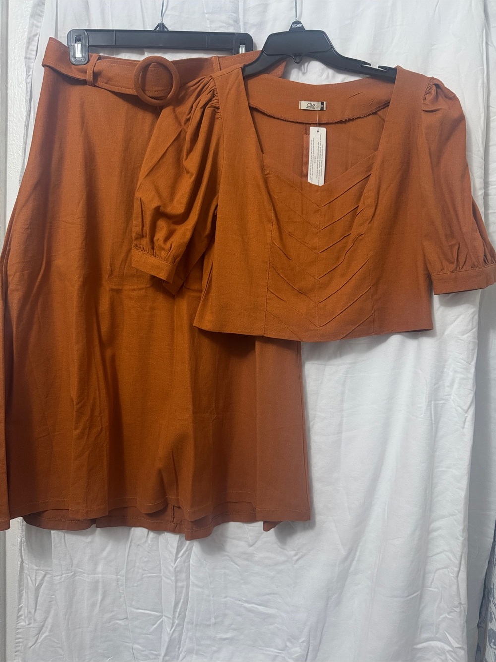 Clio Rust-Orange Puff Sleeve Cropped Top